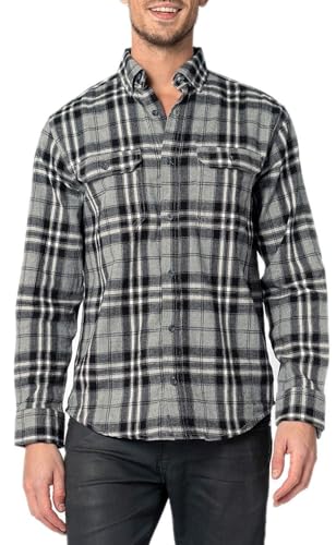 Men's Button Down Regular Fit Long Sleeve Plaid Flannel Casual Shirts - Multi Packs