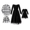 Family Matching Outfits Set Mommy and Me Dresses Off Shoulder Midi Dress Dad and Boy Plaid Button Down Shirts