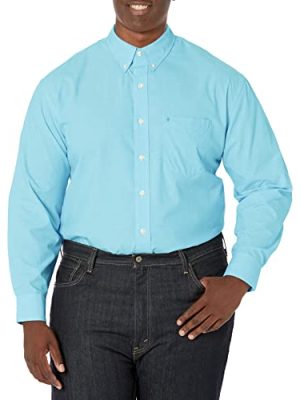 Men's Big and Tall Button Down Long Sleeve Stretch Performance Solid Shirt