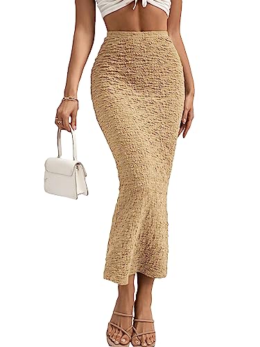 Women's High Waisted Flowy Long Pencil Skirts Ribbed Knit Bodycon Maxi Skirt Summer Trendy 2025