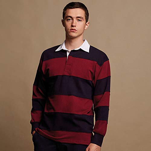 Sewn Stripe Long Sleeve Sports Rugby Polo Shirt (XL) (Duck Egg/Navy)