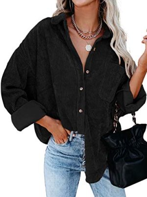 Women Corduroy Shirts Casual Long Sleeve Button Down Blouses Top
