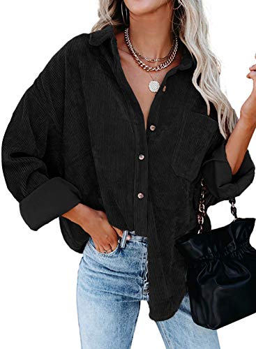 Women Corduroy Shirts Casual Long Sleeve Button Down Blouses Top