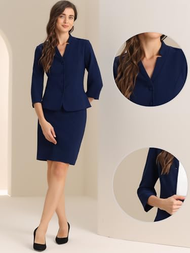 2 Piece Suit Skirt Set for Women's Notched Collar Casual Business Skirt Suit Set and Blazer Pencil Skirts