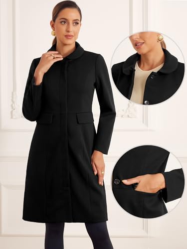 Winter Trench Coat for Women Overcoat Peter Pan Collar Single Breasted Long Pea Coat