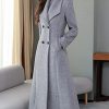 Womens Shawl Collar Long Wool Coats Fall Winter Double Breasted Trench Coat
