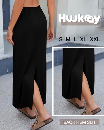 3 Pack Long Maxi Skirts for Women, Back Slit Ankle Length Casual Skirts Elastic Waist Soft Pencil Skirts with Pockets
