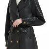 Women Faux Leather Long Jacket,Double Breasted Spring Fall Pleather Casual Lapel Mid Length Trench Coat with Belt
