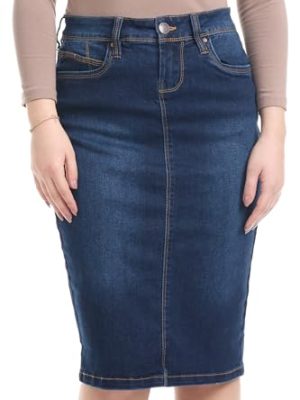 Repreve Denim Knee-Length Jean Skirt for Women with Pockets - Melrose