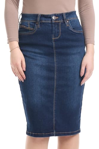 Repreve Denim Knee-Length Jean Skirt for Women with Pockets - Melrose