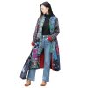 Women’s Flower Patchwork Coat Cotton Linen Trench Coat Women Jacket Vintage Boho Long Overcoat with Pockets