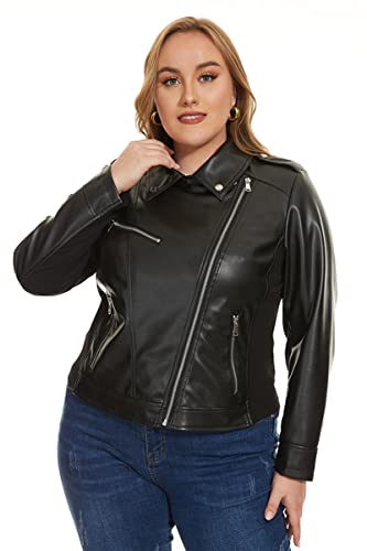 Women's Faux Leather Jackets, Zip Up Motorcycle Short PU Moto Biker Outwear Fitted Plus Size Coat