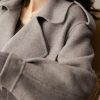 Women Cropped Wool Coats Notched Lapel Pea Coat Open Front Trench Overcoat Jackets with Pockets