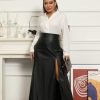 Womens High Waisted Sexy Pu Leather Vintage High Split A-Line Swing Long Skirt with Pockets