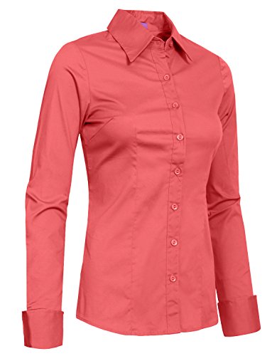 Womens Basic Solid Work Office Tailored Long Sleeve Button Down Daily Shirt (S-3XL)