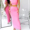 Two Piece Skirt Set for Women 2 PC Y2K Outfits Short Sleeve Crop Tops Bodycon High Waist Long Maxi Skirts