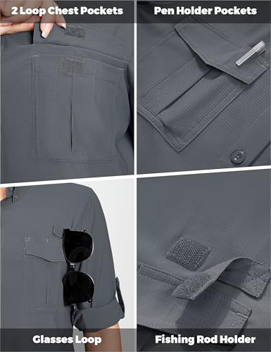 Women's UPF 50+ Long Sleeve Fishing Shirts UV Sun Protection Quick Dry Button Down Safari Hiking Travel Shirts