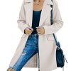 Womens Long Sleeve Wool Blend Pea Coat Lapel Notched Collar Warm Midi Casual Jacket Overcoat