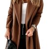 Womens Classic Coat Lapel Collar Open Front Belted Long Jacket