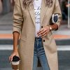 Women Plaid Shacket Jacket Trendy Fall Casual Button Wool Blend Tartan Trench Coat Winter Clothing with Pockets