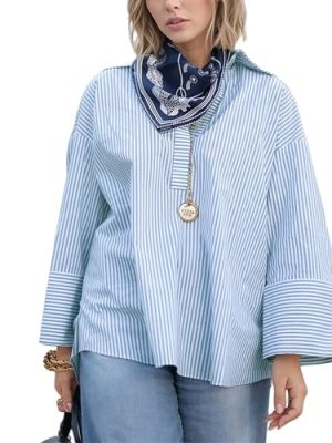 Women Button Down Shirt Casual Striped Print Dress Shirts Long Sleeve Collared Office Work Blouses Tops