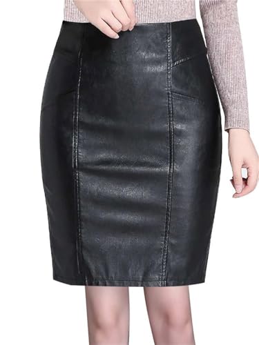 Black PU Short Skirt Women High Waist Occupation Work Pencil Skirt Female Leather Skirt