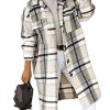 Women's Long Flannel Plaid Jacket Shacket Cozy Lapel Button Down Shirt Jacket Fuzzy Trench Coat