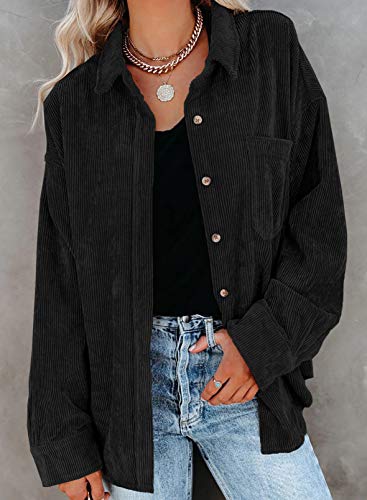 Women Corduroy Shirts Casual Long Sleeve Button Down Blouses Top