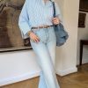 Women Button Down Shirt Casual Striped Print Dress Shirts Long Sleeve Collared Office Work Blouses Tops