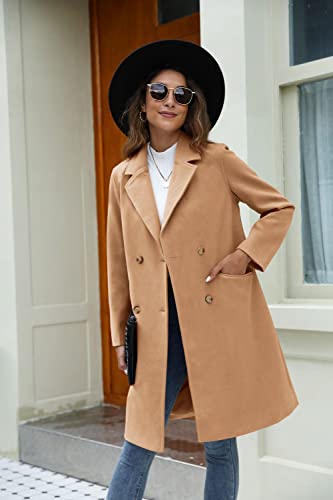 Womens Notched Lapel Collar Double Breasted Pea Coat Winter Wool Blend Over Coats Long Jackets