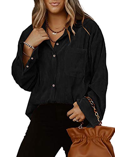 Women Corduroy Shirts Casual Long Sleeve Button Down Blouses Top