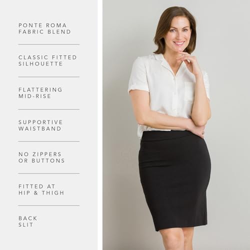 Women's Ecofabric Ponte Pull On Stretch Above Knee Classic Pencil Skirt, Fitted
