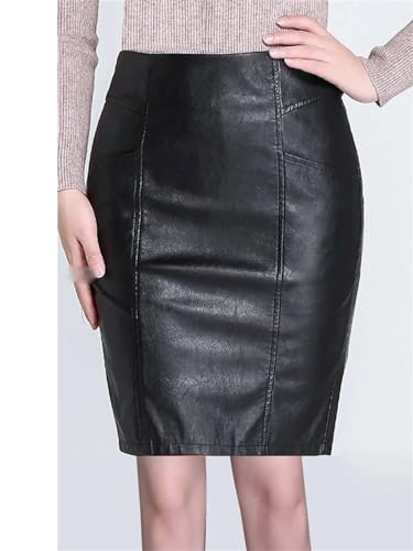 Black PU Short Skirt Women High Waist Occupation Work Pencil Skirt Female Leather Skirt