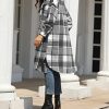 Women’s Long Plaid Shacket Wool Blend Button Down Shirt Jacket Coat with Pockets