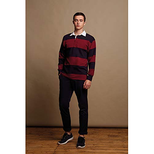 Sewn Stripe Long Sleeve Sports Rugby Polo Shirt (XL) (Duck Egg/Navy)