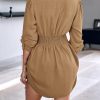 Women Shirt Dress 2025 Long Sleeve Button Down Blouses Side Drawstring Mini Dresses