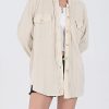 Women's Loose Fit Batwing Sleeve Waffle Knit Button Down Shirt Shacket Tops
