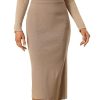 Women's Sweater Skirts Ribbed Knit Elastic High Waist Stretchy Slit Casual Office Pencil Midi Skirt