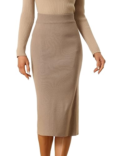 Women's Sweater Skirts Ribbed Knit Elastic High Waist Stretchy Slit Casual Office Pencil Midi Skirt