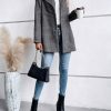 Long Wool Plaid Blazer for Women Fall Outfits Winter Trench Coat Long Sleeve Casual Dressy Lapel Jacket Peacoat