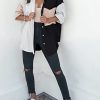 Womens Color Block Button Down Shirts Long Sleeve Oversized Boyfriend Blouses Tops