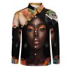 African USA Woman Mens Long Sleeve Shirt Casual Button Down Dress Shirts