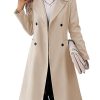 Womens Long Double Breasted Coats Lapel Collar Pea Coat Winter Slim Fit Jackets Trench Coat Outwear