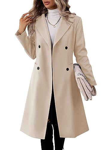 Womens Long Double Breasted Coats Lapel Collar Pea Coat Winter Slim Fit Jackets Trench Coat Outwear