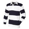 Sewn Stripe Long Sleeve Sports Rugby Polo Shirt (XL) (Duck Egg/Navy)