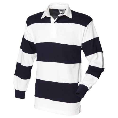 Sewn Stripe Long Sleeve Sports Rugby Polo Shirt (XL) (Duck Egg/Navy)