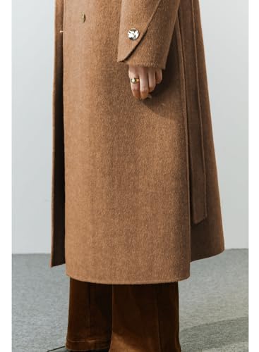 Womens Pea Coats Fall Long Trench Coat Double Breasted Button Down Lapel Belted Peacoat