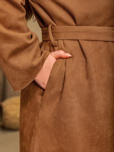 Women's Plus Size Hooded Trench Coat Faux Suede Long Wrap Coat Elegant Belted Fall Winter Outwear