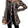 Women's Leopard Print Sequin Shirt Button Down Long Sleeve Collared Y2k Blouse Tops