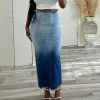 Stylish Women's High Rise Zipper Back Jean Skirt Split Hem Fringe Long Jean Pencil Perfect for Fashion Forward Women Blue